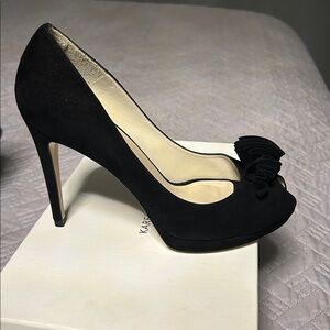 Karen Millen Black Peep-Toe Heels with Ruffle Detail